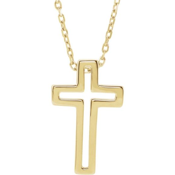 14k Yellow Gold Small Voided Cross Necklace 16-18 Inch